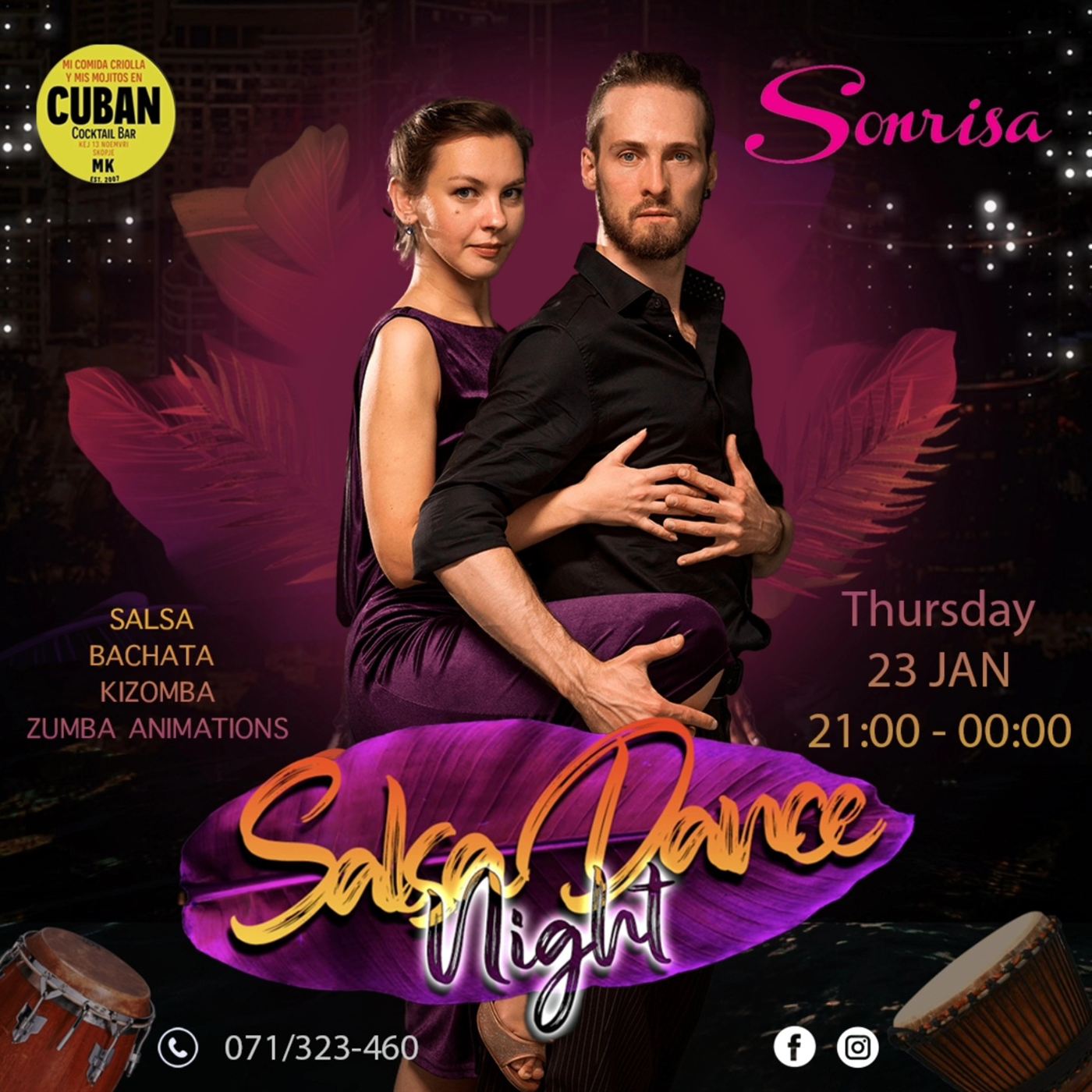 Промо-слика за Salsa Dance Night на Сонриса во Cuban Cocktail Bar, 23.01.2025