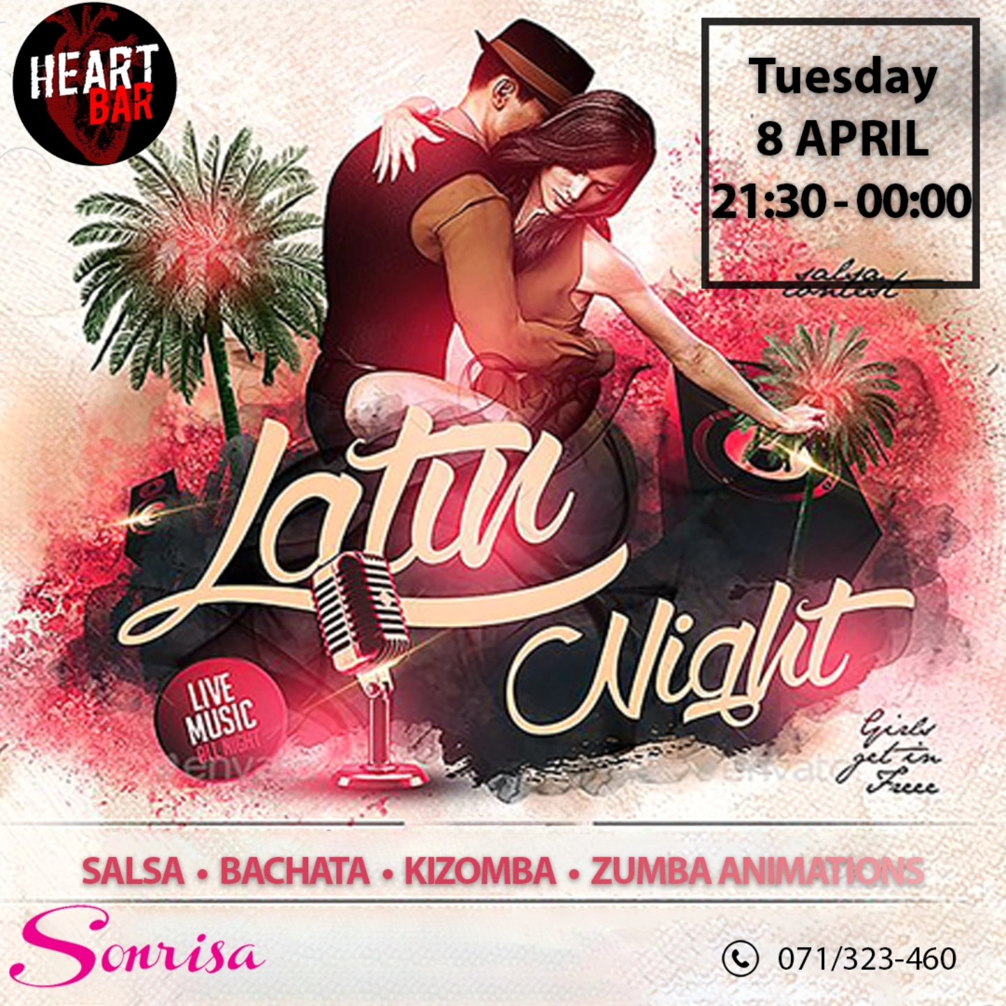 Промо-слика за Latin Night на Сонриса во Heart Bar Skopje, 08.04.2025